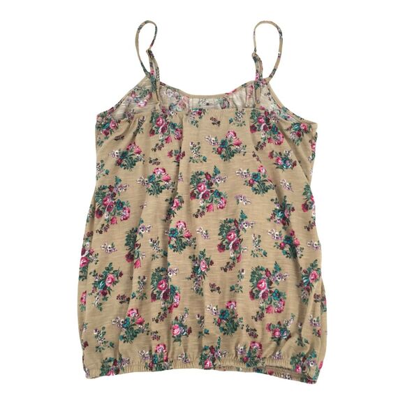 Weavers Spaghetti Strap Floral Print Cropped Ruffle Tank Top Medium Brown Tan M - Picture 2 of 6